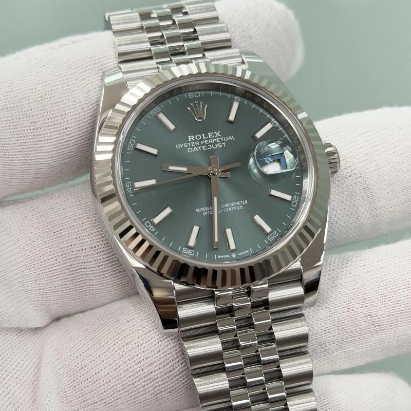 2024 Rolex Datejust 41 126334 Mint Green Dial 18K Gold Bezel Steel Box Papers - 2