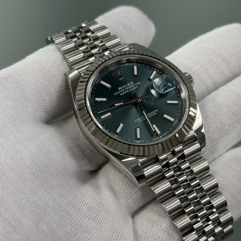 2024 Rolex Datejust 41 126334 Mint Green Dial 18K Gold Bezel Steel Box Papers - 4