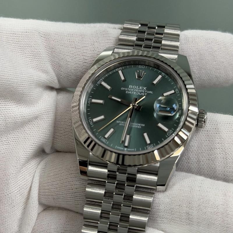 2024 Rolex Datejust 41 126334 Mint Green Dial 18K Gold Bezel Steel Box Papers - 5