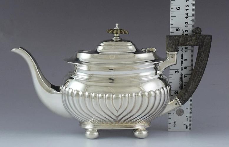 1896/1897 Fab English Sterling Silver 4pc Tea Set w/ Ribbed Design - 5
