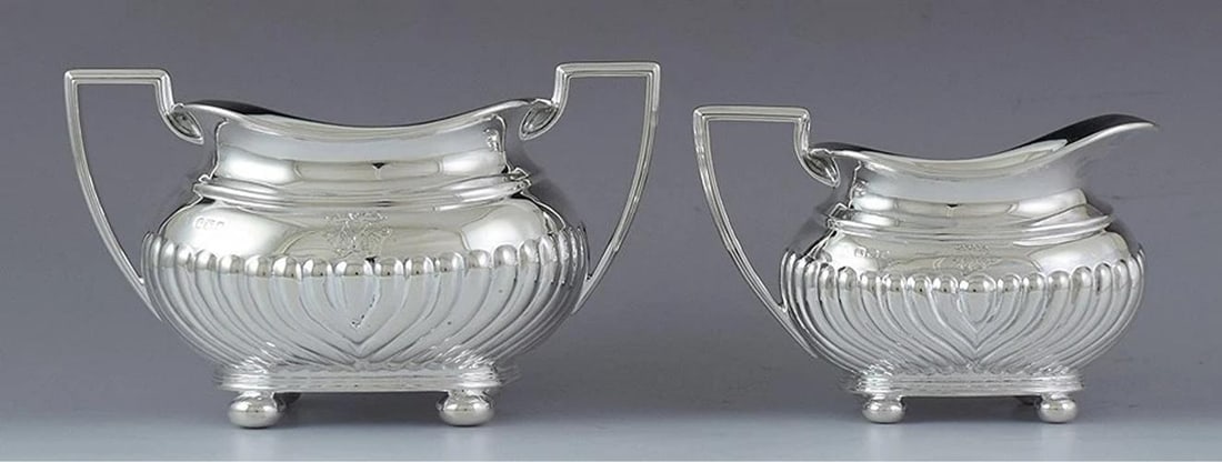 1896/1897 Fab English Sterling Silver 4pc Tea Set w/ Ribbed Design - 6