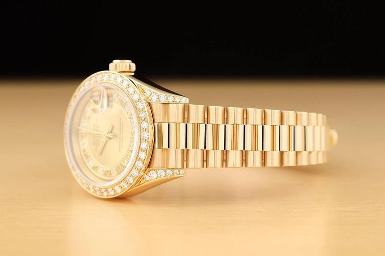 ROLEX PRESIDENT 69178 CHAMPAGNE ROMAN FACTORY MYRIAD DIAMOND 18K GOLD WATCH - 4
