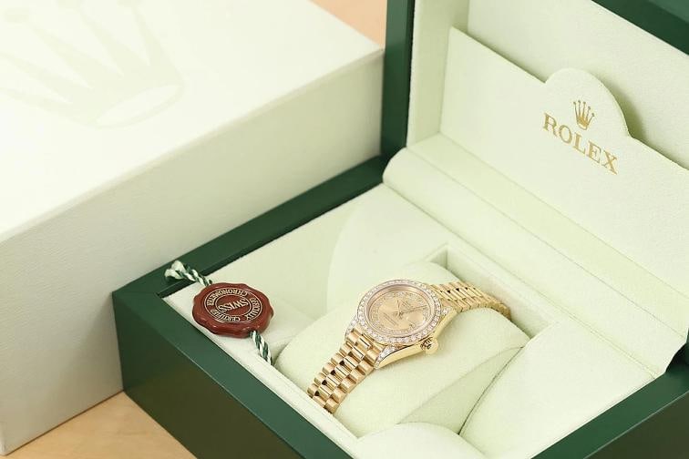 ROLEX PRESIDENT 69178 CHAMPAGNE ROMAN FACTORY MYRIAD DIAMOND 18K GOLD WATCH - 6