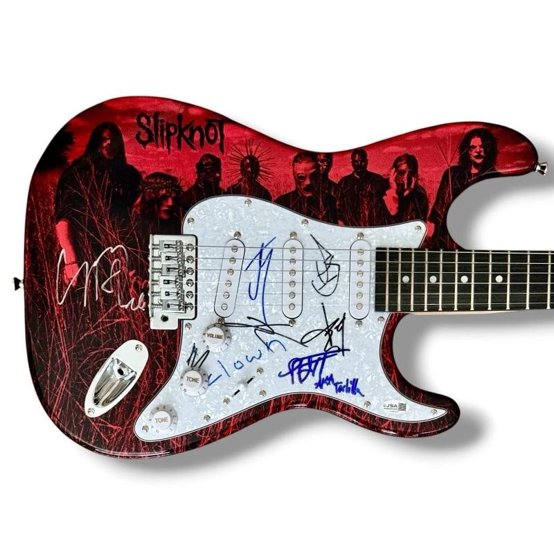 Slipknot Signed Guitar Custom JSA COA Corey Taylor Clown VMan Mick Sid All 8!: Industry: Music,Signed: Yes,Autograph Authentication: James Spence (JSA),Object Type: Guitar & Guitar Pick,Original/Reproduction: Original,Country of Origin: United States
