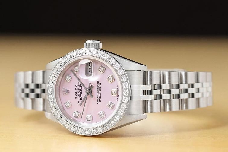 ROLEX LADIES DATEJUST 69174 PINK MOTHER OF PEARL 18K GOLD STEEL DIAMOND WATCH - 2