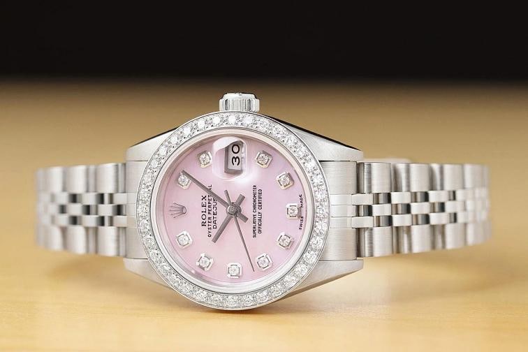 ROLEX LADIES DATEJUST 69174 PINK MOTHER OF PEARL 18K GOLD STEEL DIAMOND WATCH - 3