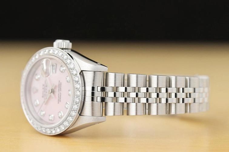 ROLEX LADIES DATEJUST 69174 PINK MOTHER OF PEARL 18K GOLD STEEL DIAMOND WATCH - 4