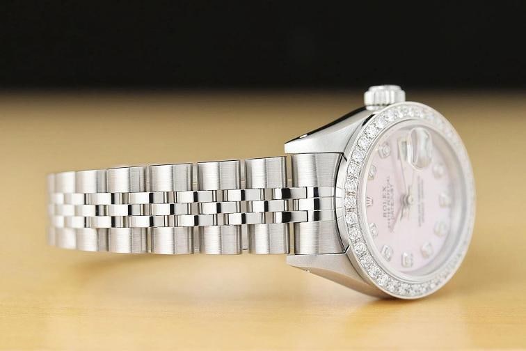 ROLEX LADIES DATEJUST 69174 PINK MOTHER OF PEARL 18K GOLD STEEL DIAMOND WATCH - 7