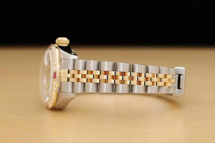 ROLEX LADIES DATEJUST 69173 BLACK DIAMOND RUBY 18K YELLOW GOLD STEEL WATCH - 5