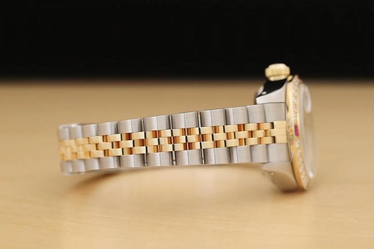 ROLEX LADIES DATEJUST 69173 BLACK DIAMOND RUBY 18K YELLOW GOLD STEEL WATCH - 8