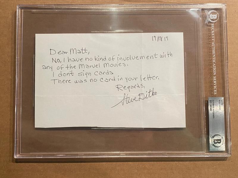 STEVE DITKO SPIDERMAN CREATOR SIGNED SLABBED ENCAPSULATED LETTER BECKETT COA BAS: Industry: Movies,Autograph Authentication: Beckett,Object Type: Cards & Paper,Original/Reproduction: Original,Country of Origin: United States