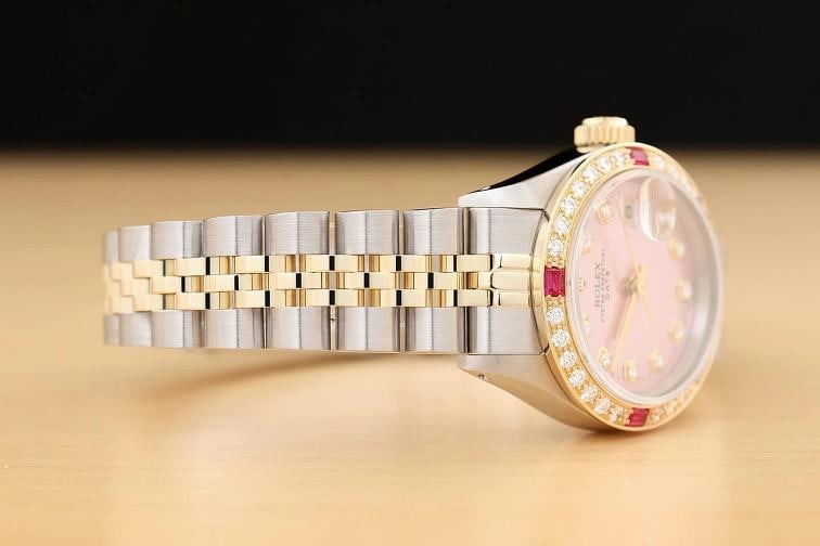 ROLEX LADIES DATE 6917 PINK DIAL DIAMOND RUBY 14K YELLOW GOLD STEEL 2-TONE WATCH - 7