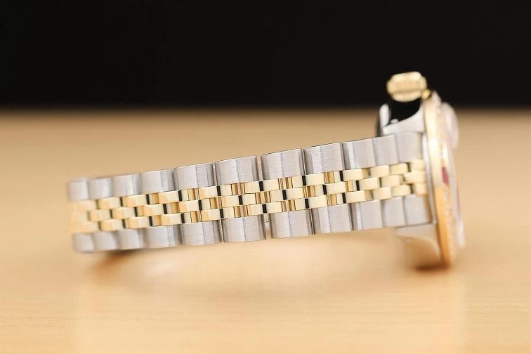 ROLEX LADIES DATE 6917 PINK DIAL DIAMOND RUBY 14K YELLOW GOLD STEEL 2-TONE WATCH - 8