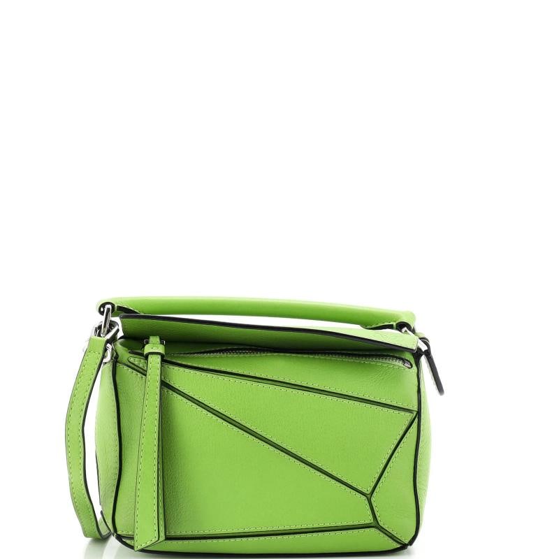 Loewe Puzzle Bag Leather Mini: Condition: Pre-owned - Fair,Brand: Loewe,Exterior Material: Leather,Style: Cross Body Bags,Exterior Color: Green,Department: Women,Size: Mini,Accessories: With Strap