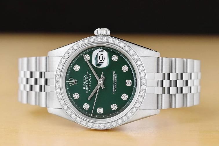 ROLEX MENS DATEJUST GREEN DIAL 18K GOLD STEEL DIAMOND WATCH w/ JUBILEE BAND - 3