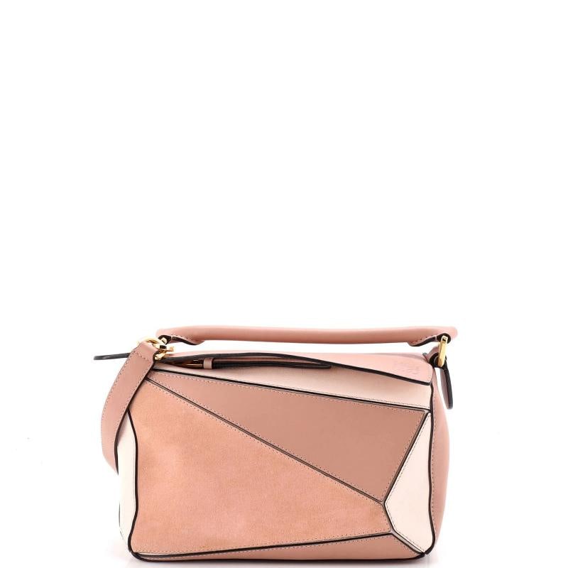 Loewe Puzzle Bag Leather and Suede Small: Condition: Pre-owned - Good,Brand: Loewe,Exterior Material: Leather, Suede,Style: Satchels,Exterior Color: Pink,Department: Women,Size: Small,Accessories: With Strap