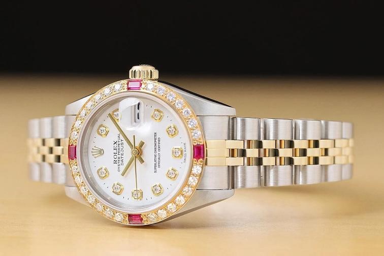 ROLEX LADIES DATEJUST 79173 WHITE DIAL 18K GOLD STEEL 2-TONE DIAMOND RUBY WATCH - 2