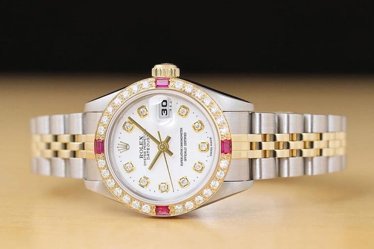 ROLEX LADIES DATEJUST 79173 WHITE DIAL 18K GOLD STEEL 2-TONE DIAMOND RUBY WATCH - 3