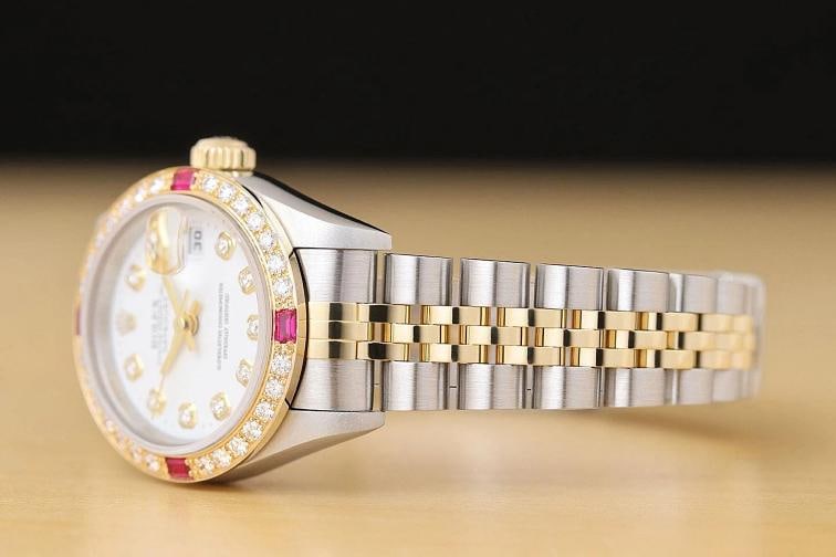 ROLEX LADIES DATEJUST 79173 WHITE DIAL 18K GOLD STEEL 2-TONE DIAMOND RUBY WATCH - 4
