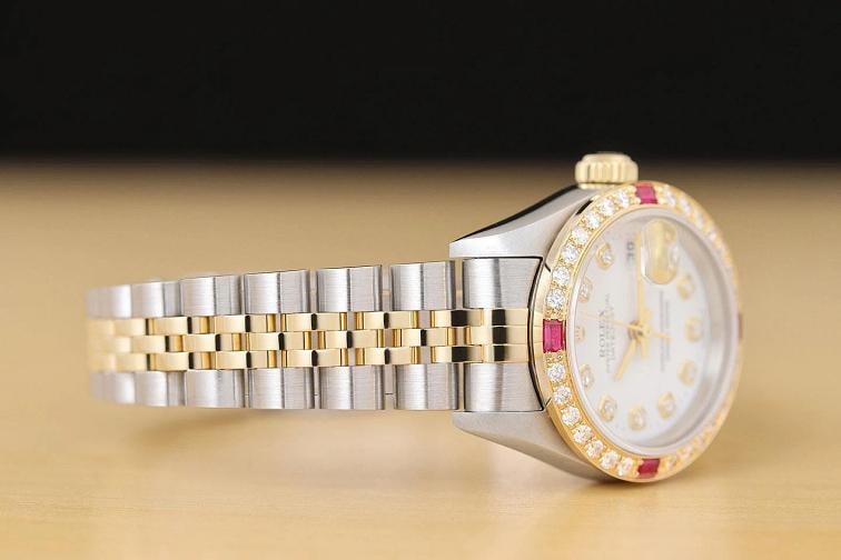 ROLEX LADIES DATEJUST 79173 WHITE DIAL 18K GOLD STEEL 2-TONE DIAMOND RUBY WATCH - 7