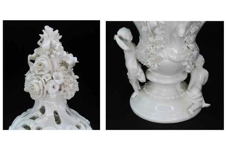 Impressive 18th C. Meissen Potpourri Urn Pierced Lidded Jar Flowers Putti Design - 5