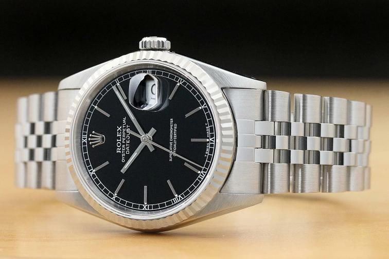 ROLEX MENS DATEJUST 16234 BLACK DIAL 18K WHITE GOLD STAINLESS STEEL WATCH - 2