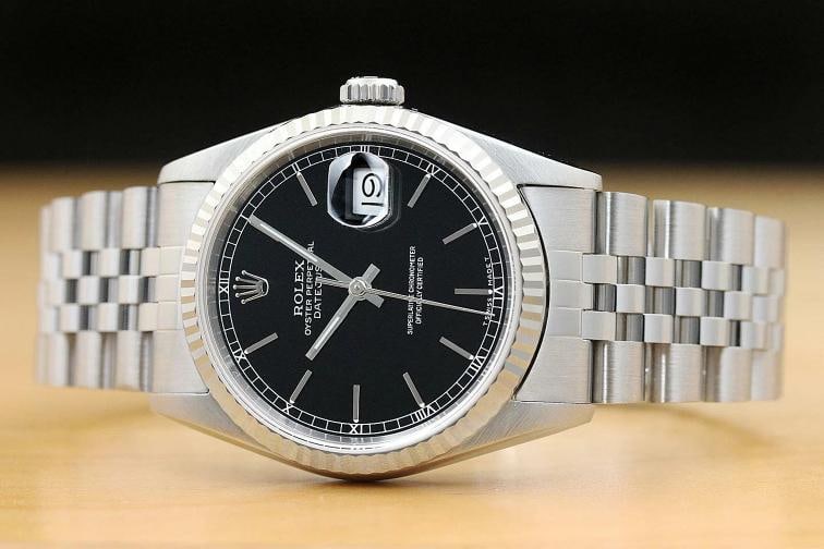 ROLEX MENS DATEJUST 16234 BLACK DIAL 18K WHITE GOLD STAINLESS STEEL WATCH - 3
