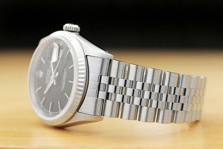 ROLEX MENS DATEJUST 16234 BLACK DIAL 18K WHITE GOLD STAINLESS STEEL WATCH - 4