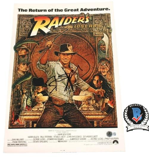 STEVEN SPIELBERG SIGNED RAIDERS OF THE LOST ARK POSTER BECKETT COA INDIANA JONES - 3
