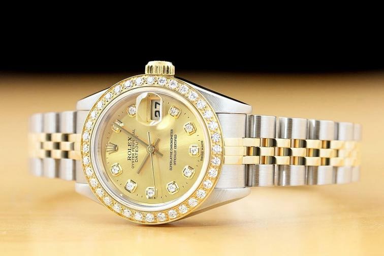 ROLEX LADIES DATEJUST 79173 CHAMPAGNE 18K YELLOW GOLD DIAMOND STEEL WATCH - 2
