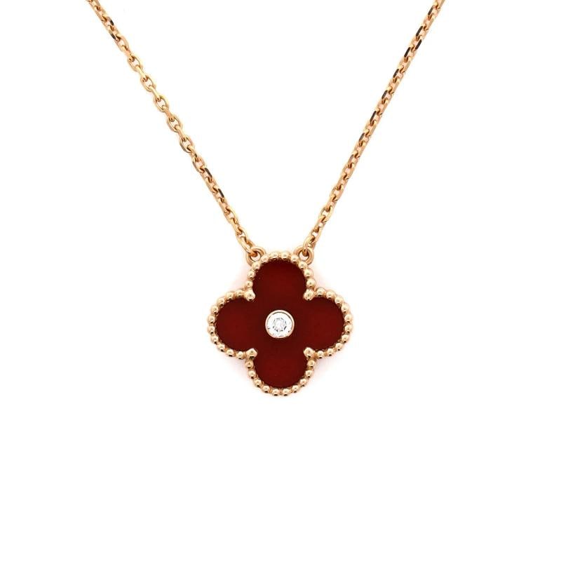 Van Cleef & Arpels Vintage Alhambra Pendant Necklace 18K Rose Gold and Carnelian: Condition: Pre-owned - Good,Brand: Van Cleef & Arpels,Main Stone: Diamond,Metal: 18K Rose Gold,Metal Purity: 18K,Style: Pendant,Type: Necklace,Color: Rose Gold,Material: 18K Rose Gold, Carnelian, Diam