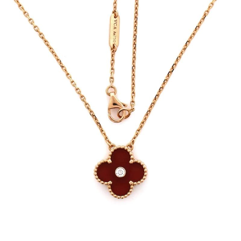 Van Cleef & Arpels Vintage Alhambra Pendant Necklace 18K Rose Gold and Carnelian - 2