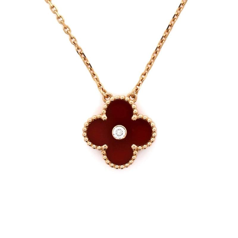 Van Cleef & Arpels Vintage Alhambra Pendant Necklace 18K Rose Gold and Carnelian - 3