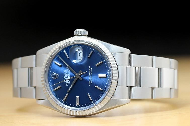 ROLEX MENS DATEJUST 16014 QUICKSET 18K WHITE GOLD STAINLESS STEEL BLUE WATCH - 2