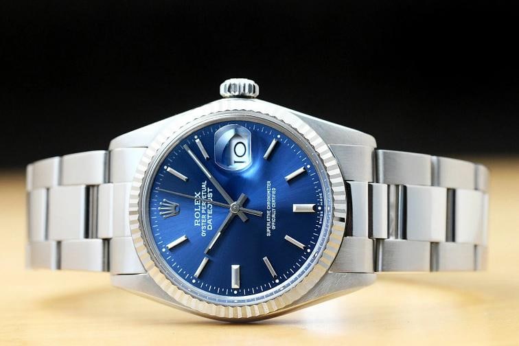 ROLEX MENS DATEJUST 16014 QUICKSET 18K WHITE GOLD STAINLESS STEEL BLUE WATCH - 3