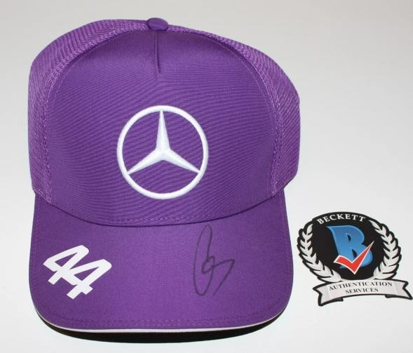 LEWIS HAMILTON SIGNED MERCEDES-BENZ FORMULA 1 TEAM HAT #44 F1 BECKETT COA BAS - 2