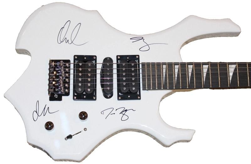 DISTURBED BAND SIGNED WHITE F/S FULL SIZE ELECTRIC GUITAR BECKETT BAS COA X4 - 2