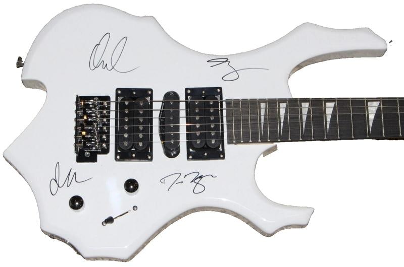 DISTURBED BAND SIGNED WHITE F/S FULL SIZE ELECTRIC GUITAR BECKETT BAS COA X4 - 3