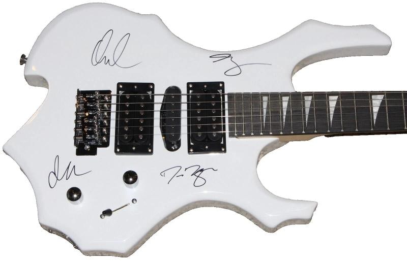 DISTURBED BAND SIGNED WHITE F/S FULL SIZE ELECTRIC GUITAR BECKETT BAS COA X4 - 4