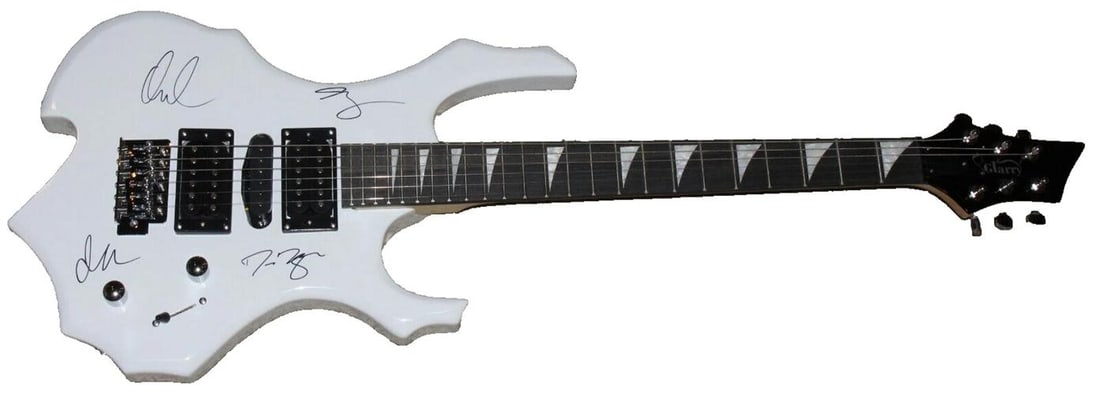 DISTURBED BAND SIGNED WHITE F/S FULL SIZE ELECTRIC GUITAR BECKETT BAS COA X4 - 5