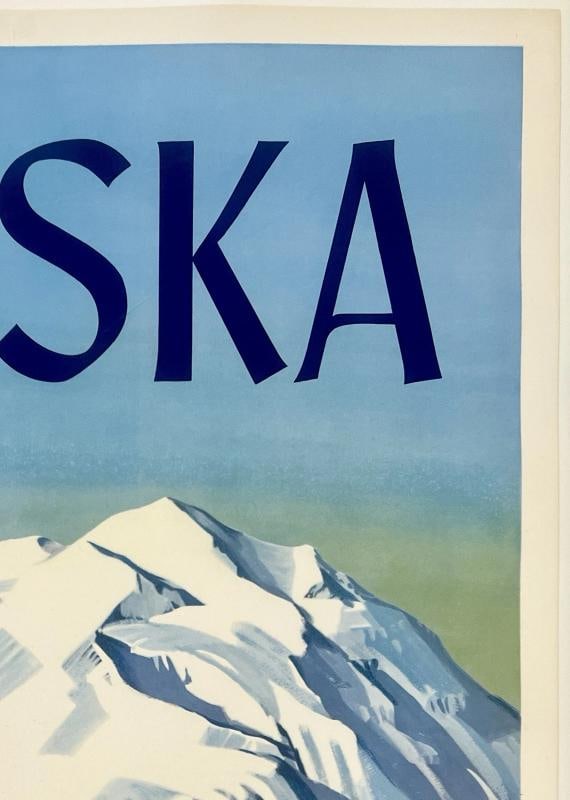 Original Vintage Poster ALASKA PACIFIC NORTHERN AIRLINES Airline Travel LINEN - 3