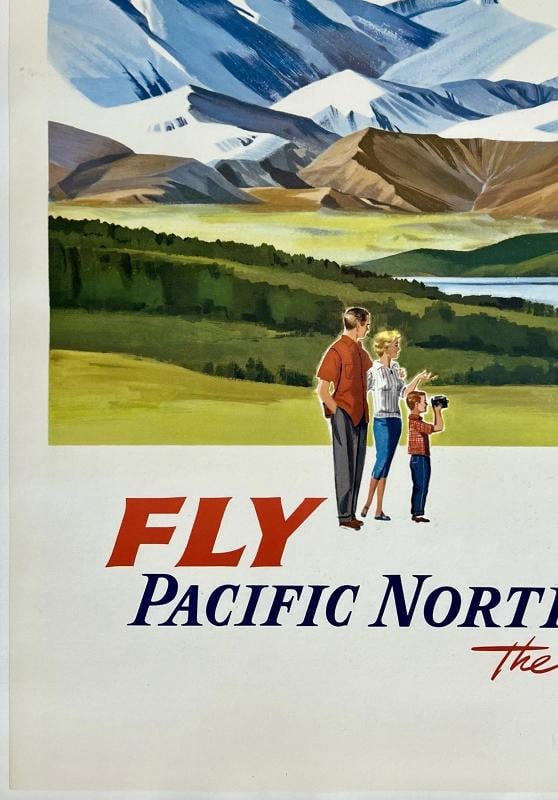 Original Vintage Poster ALASKA PACIFIC NORTHERN AIRLINES Airline Travel LINEN - 4