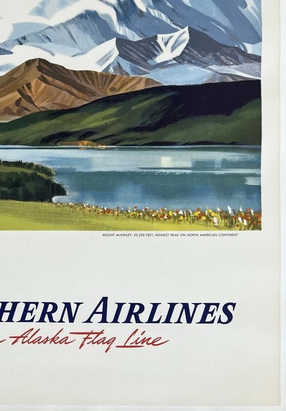 Original Vintage Poster ALASKA PACIFIC NORTHERN AIRLINES Airline Travel LINEN - 5