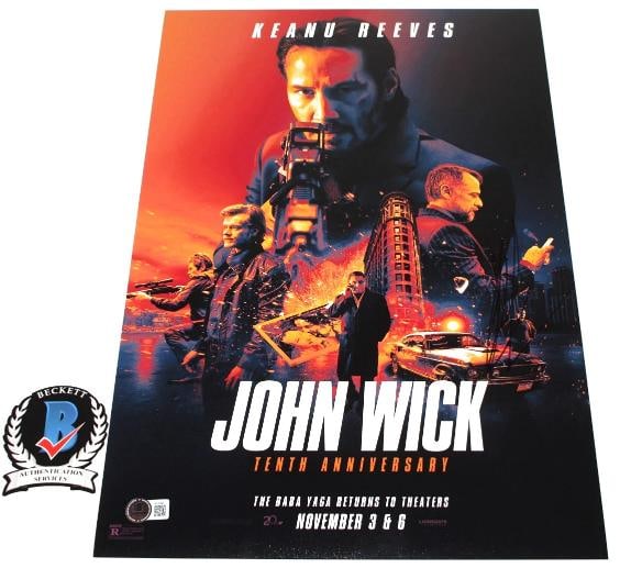 KEANU REEVES SIGNED 'JOHN WICK' 10th ANNIVERSARY 12x18 MOVIE POSTER BECKETT COA - 2