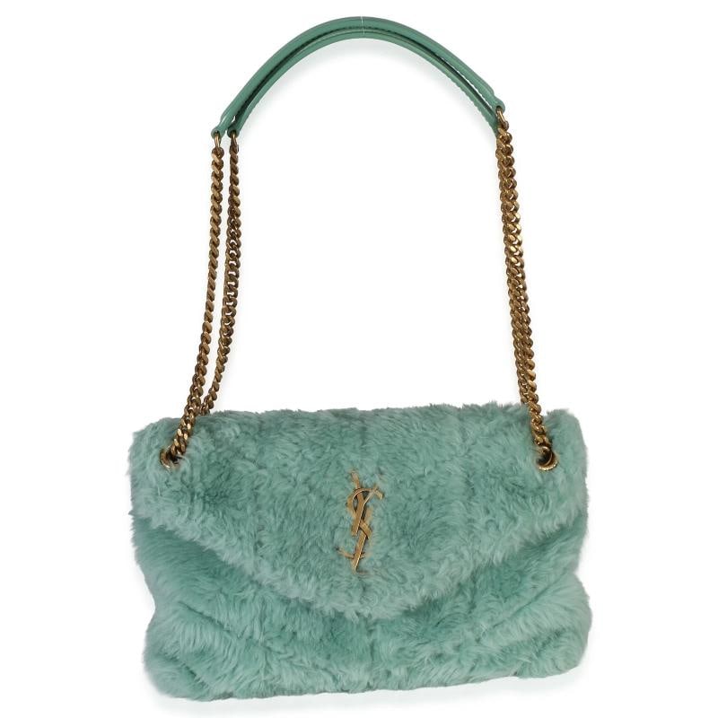 Saint Laurent Shearling Quilted Monogram Small Loulou Puffer Chain Satchel - 6