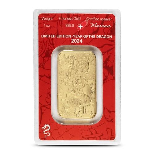 2024 1 oz Argor Heraeus Lunar Dragon Gold Bar (New w/ Assay) - 2