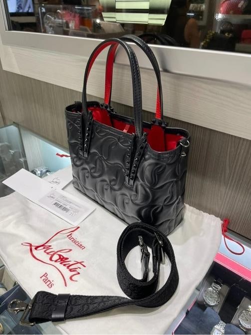 Christian Louboutin Nappa Embossed Mini East West Cabata Tote Black - 3