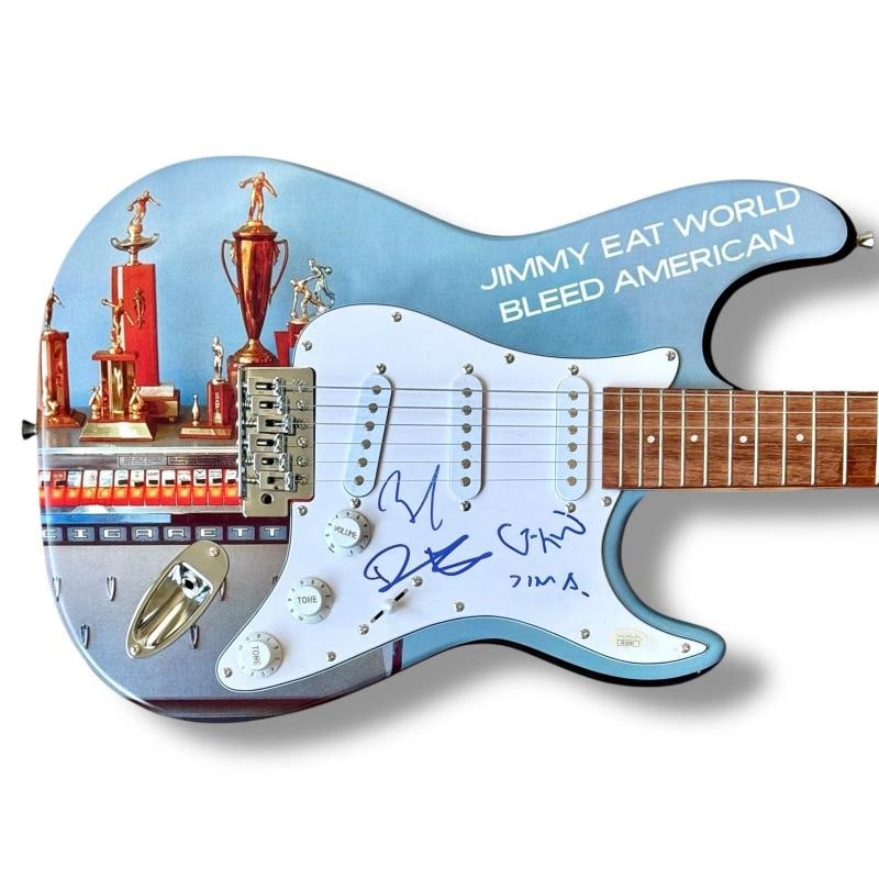 Jimmy Eat World Signed Guitar Custom JSA COA Jim Adkins Linton Lind Burch: Industry: Music,Signed: Yes,Autograph Authentication: James Spence (JSA),Object Type: Guitar & Guitar Pick,Original/Reproduction: Original,Country of Origin: United States