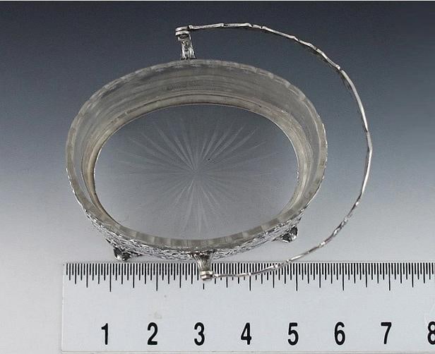 Antique 19th Century Art Nouveau German Openwork Silver Glass Liner Basket Dish - 8
