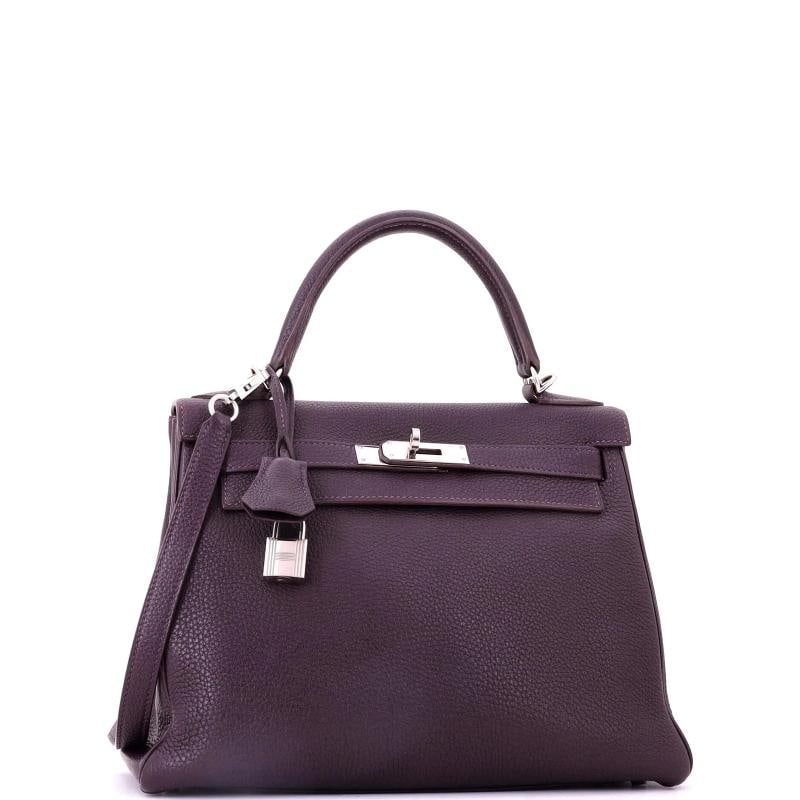 Hermes Kelly Handbag Purple Togo with Palladium Hardware 28 - 3